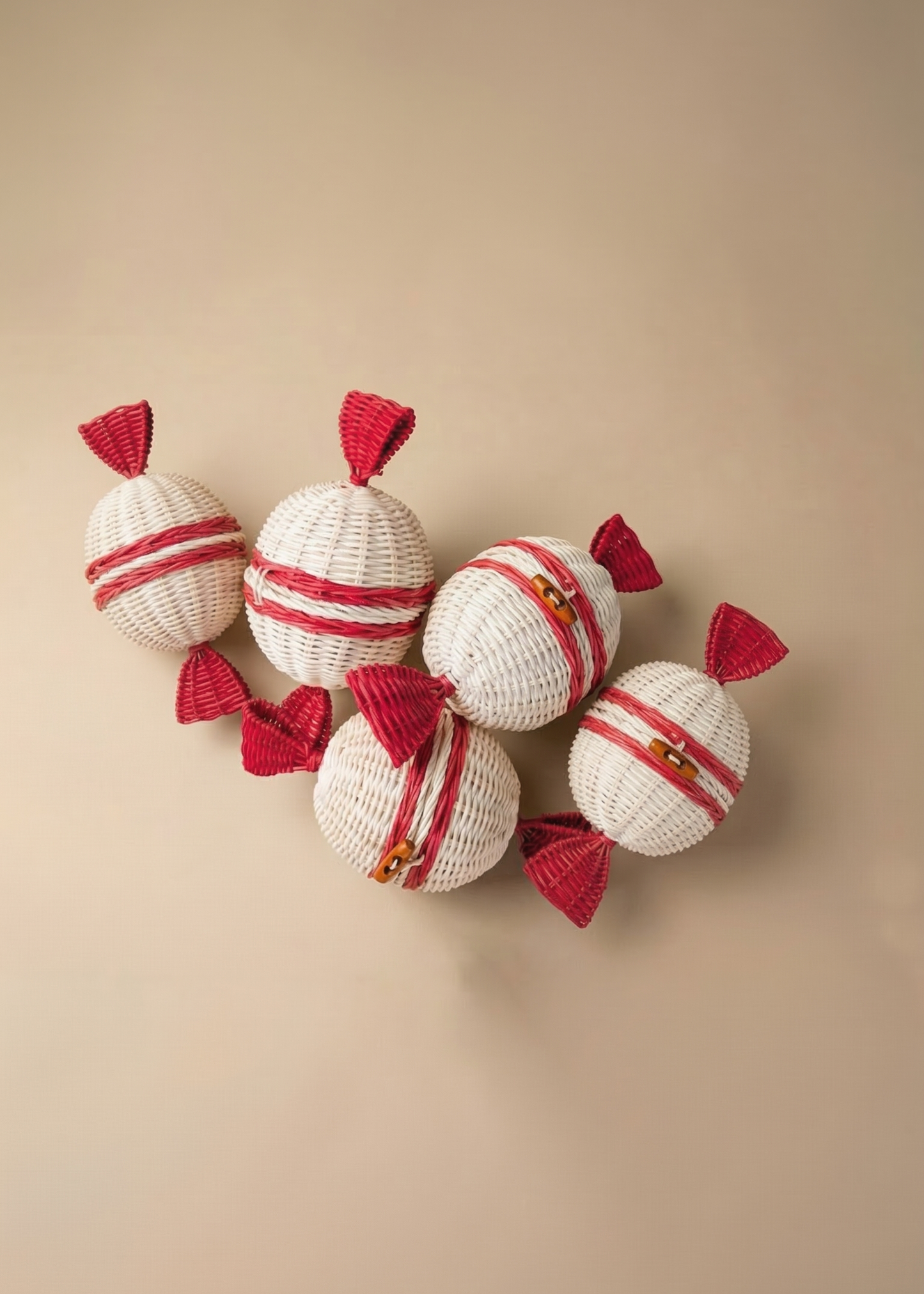 Rattan candy parcels  on a beige background