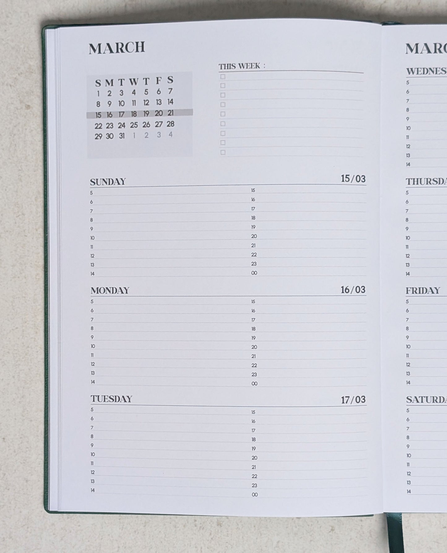 Calendar page for March on a plain background