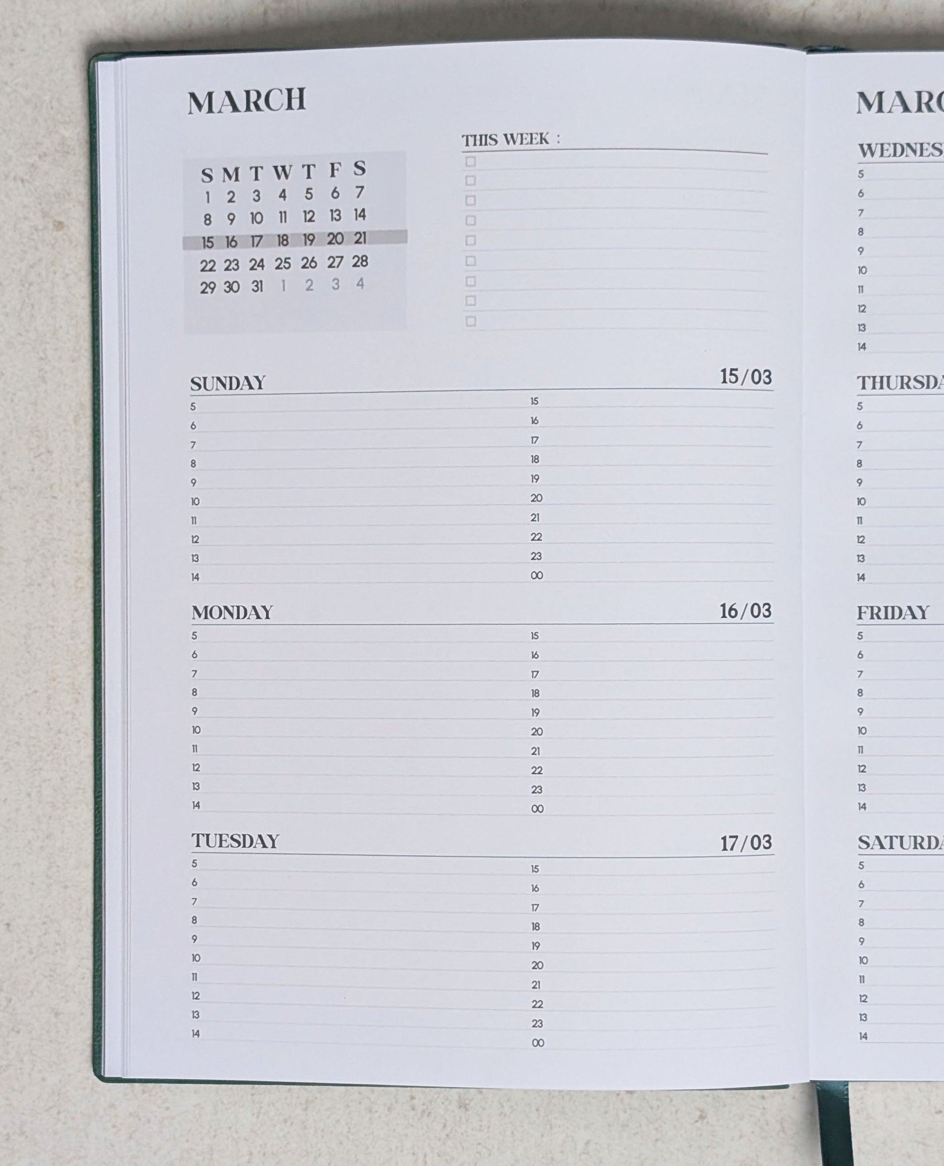 Calendar page for March on a plain background